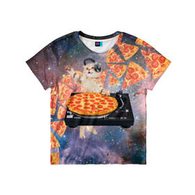 Детская футболка 3D с принтом Кот Диджей в Белгороде, 100% гипоаллергенный полиэфир | прямой крой, круглый вырез горловины, длина до линии бедер, чуть спущенное плечо, ткань немного тянется | Тематика изображения на принте: cat | cosmos | dj | fast | fastfood | food | meme | party | pizza | space | вечеринка | диджей | еда | космос | кошак | кошка | мем | пицца | фастфуд