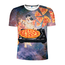 Мужская футболка 3D спортивная с принтом Кот Диджей в Белгороде, 100% полиэстер с улучшенными характеристиками | приталенный силуэт, круглая горловина, широкие плечи, сужается к линии бедра | Тематика изображения на принте: cat | cosmos | dj | fast | fastfood | food | meme | party | pizza | space | вечеринка | диджей | еда | космос | кошак | кошка | мем | пицца | фастфуд