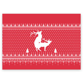 Поздравительная открытка с принтом Свитер с оленями в Белгороде, 100% бумага | плотность бумаги 280 г/м2, матовая, на обратной стороне линовка и место для марки
 | 2019 | валентина | вязанье | год | день святого | деревья | ели | ёлки | животные | зима | к | лесные | лучший | любовь | мода | молодёжная | новый год | олени | орнамент | подарок | поздравление | праздник