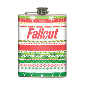Фляга с принтом Fallout Новогодний в Белгороде, металлический корпус | емкость 0,22 л, размер 125 х 94 мм. Виниловая наклейка запечатывается полностью | Тематика изображения на принте: 