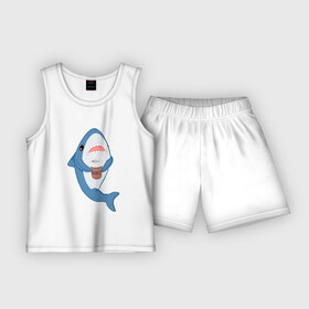 Детская пижама с шортами хлопок с принтом Hype Shark в Белгороде,  |  | Тематика изображения на принте: coffee | cute | hype | kawaii | shark | акула | кофе | милый | море | рыба | хищник