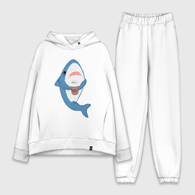 Женский костюм хлопок Oversize с принтом Hype Shark в Белгороде,  |  | coffee | cute | hype | kawaii | shark | акула | кофе | милый | море | рыба | хищник
