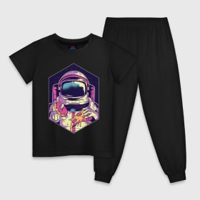Детская пижама хлопок с принтом Космонавт с Едой в Белгороде, 100% хлопок |  брюки и футболка прямого кроя, без карманов, на брюках мягкая резинка на поясе и по низу штанин
 | Тематика изображения на принте: астронавт | в космосе | галактика | еда | звезды | космонавт | космос | пицца | пончик