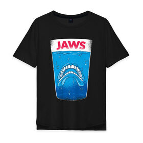 Мужская футболка хлопок Oversize с принтом Челюсти Пародия в Белгороде, 100% хлопок | свободный крой, круглый ворот, “спинка” длиннее передней части | jaws | акула | пародия | спилберг | челюсти
