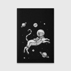 Обложка для паспорта матовая кожа с принтом кот в скафандре в Белгороде, натуральная матовая кожа | размер 19,3 х 13,7 см; прозрачные пластиковые крепления | space | астронавт | галактика | звезды | космонавт | космос | кот | планеты | скафандр