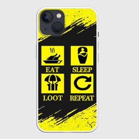 Чехол для iPhone 13 с принтом PUBG. в Белгороде,  |  | battle royal | eat | loot | playerunknowns battlegrounds | pubg | repeat | sleep | вектор | грабить | гранж | есть | игра | пабг | повторять | пубг | сон