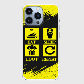 Чехол для iPhone 13 Pro с принтом PUBG. в Белгороде,  |  | battle royal | eat | loot | playerunknowns battlegrounds | pubg | repeat | sleep | вектор | грабить | гранж | есть | игра | пабг | повторять | пубг | сон