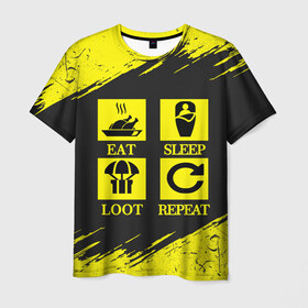 Мужская футболка 3D с принтом PUBG в Белгороде, 100% полиэфир | прямой крой, круглый вырез горловины, длина до линии бедер | battle royal | eat | loot | playerunknowns battlegrounds | pubg | repeat | sleep | вектор | грабить | гранж | есть | игра | пабг | повторять | пубг | сон