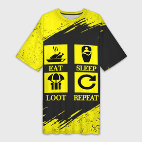 Платье-футболка 3D с принтом PUBG. в Белгороде,  |  | battle royal | eat | loot | playerunknowns battlegrounds | pubg | repeat | sleep | вектор | грабить | гранж | есть | игра | пабг | повторять | пубг | сон
