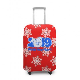 Чехол для чемодана 3D с принтом HAPPY NEW YEAR 2019 в Белгороде, 86% полиэфир, 14% спандекс | двустороннее нанесение принта, прорези для ручек и колес | christmas | new year | pig | snow | год свиньи | ёлка | зима | кабан | каникулы | новогодний паттерн | новый год | праздник | рождество | свинья | снег | снежинки