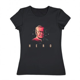 Женская футболка хлопок с принтом Stan Lee. The Hero в Белгороде, 100% хлопок | прямой крой, круглый вырез горловины, длина до линии бедер, слегка спущенное плечо | Тематика изображения на принте: комиксы | стен ли | стэн
