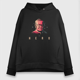 Женское худи Oversize хлопок с принтом Stan Lee The Hero в Белгороде, френч-терри — 70% хлопок, 30% полиэстер. Мягкий теплый начес внутри —100% хлопок | боковые карманы, эластичные манжеты и нижняя кромка, капюшон на магнитной кнопке | комиксы | стен ли | стэн