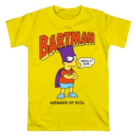 Мужская футболка хлопок с принтом Барт Симпсон в Белгороде, 100% хлопок | прямой крой, круглый вырез горловины, длина до линии бедер, слегка спущенное плечо. | bart simpson | simpsons | барт | барт симпсон | бартмен | симпcоны | супергерой