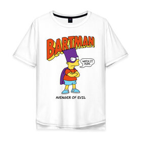 Мужская футболка хлопок Oversize с принтом Барт Симпсон в Белгороде, 100% хлопок | свободный крой, круглый ворот, “спинка” длиннее передней части | bart simpson | simpsons | барт | барт симпсон | бартмен | симпcоны | супергерой