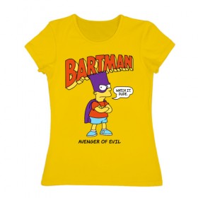 Женская футболка хлопок с принтом Барт Симпсон в Белгороде, 100% хлопок | прямой крой, круглый вырез горловины, длина до линии бедер, слегка спущенное плечо | bart simpson | simpsons | барт | барт симпсон | бартмен | симпcоны | супергерой