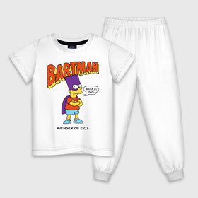 Детская пижама хлопок с принтом Барт Симпсон в Белгороде, 100% хлопок |  брюки и футболка прямого кроя, без карманов, на брюках мягкая резинка на поясе и по низу штанин
 | bart simpson | simpsons | барт | барт симпсон | бартмен | симпcоны | супергерой