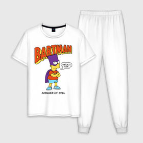 Мужская пижама хлопок с принтом Барт Симпсон в Белгороде, 100% хлопок | брюки и футболка прямого кроя, без карманов, на брюках мягкая резинка на поясе и по низу штанин
 | bart simpson | simpsons | барт | барт симпсон | бартмен | симпcоны | супергерой
