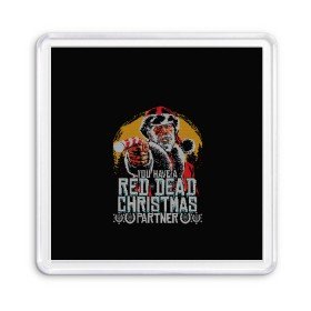 Магнит 55*55 с принтом Red Dead Christmas в Белгороде, Пластик | Размер: 65*65 мм; Размер печати: 55*55 мм | christmas | dead | gamer | john | marston | new | rdr | red | redemption | rockstar | shooter | western | xmas | year | вестерн | джон | марстон | рождество | шутер