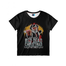Детская футболка 3D с принтом Red Dead Christmas в Белгороде, 100% гипоаллергенный полиэфир | прямой крой, круглый вырез горловины, длина до линии бедер, чуть спущенное плечо, ткань немного тянется | christmas | dead | gamer | john | marston | new | rdr | red | redemption | rockstar | shooter | western | xmas | year | вестерн | джон | марстон | рождество | шутер