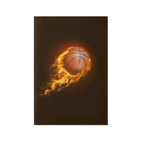 Обложка для паспорта матовая кожа с принтом Баскетбол в Белгороде, натуральная матовая кожа | размер 19,3 х 13,7 см; прозрачные пластиковые крепления | Тематика изображения на принте: баскетбол | мяч | огонь