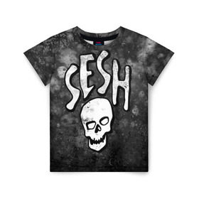Детская футболка 3D с принтом SESH Team (Bones) в Белгороде, 100% гипоаллергенный полиэфир | прямой крой, круглый вырез горловины, длина до линии бедер, чуть спущенное плечо, ткань немного тянется | Тематика изображения на принте: bones | boy | dead | deadboy | elmo | hdmi | hip | hop | kennedy | metal | rap | rapper | scream | sesh | seshollowaterboyz | skull | team | кеннеди | кости | костя | метал | рэп | рэпер | сеш | скрим | сэш | хип | хоп | череп | элмо