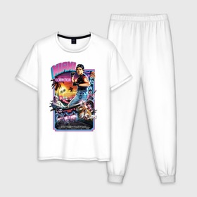 Мужская пижама хлопок с принтом Miami Connection в Белгороде, 100% хлопок | брюки и футболка прямого кроя, без карманов, на брюках мягкая резинка на поясе и по низу штанин
 | 80s | retro | retrowave | synthwave | фильм