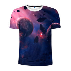 Мужская футболка 3D спортивная с принтом КОСМОС в Белгороде, 100% полиэстер с улучшенными характеристиками | приталенный силуэт, круглая горловина, широкие плечи, сужается к линии бедра | galaxy | nebula | space | star | абстракция | вселенная | галактика | звезда | звезды | космический | планеты