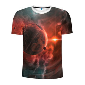 Мужская футболка 3D спортивная с принтом Планета в космосе в Белгороде, 100% полиэстер с улучшенными характеристиками | приталенный силуэт, круглая горловина, широкие плечи, сужается к линии бедра | galaxy | nebula | space | star | абстракция | вселенная | галактика | звезда | звезды | космический | планеты