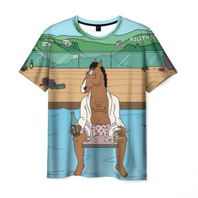 Мужская футболка 3D с принтом Конь БоДжек в Белгороде, 100% полиэфир | прямой крой, круглый вырез горловины, длина до линии бедер | bojack | hollywood | horseman | бассейн | боджек | конь