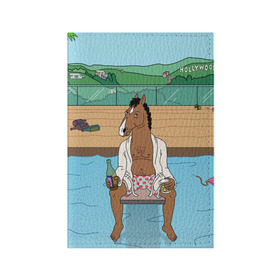 Обложка для паспорта матовая кожа с принтом Конь БоДжек в Белгороде, натуральная матовая кожа | размер 19,3 х 13,7 см; прозрачные пластиковые крепления | Тематика изображения на принте: bojack | hollywood | horseman | бассейн | боджек | конь