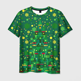 Мужская футболка 3D с принтом Город - ёлка в Белгороде, 100% полиэфир | прямой крой, круглый вырез горловины, длина до линии бедер | архитектура | город | дерево | дома | ёлка | ель | замок | зима | краски | круто | лучший | мода | молодёжная | новый год | орнамент | пирамида | подарок | поздравление | праздник | рисунок | рождество