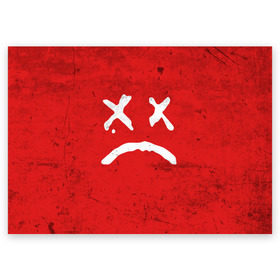 Поздравительная открытка с принтом Lil Peep Sad Face в Белгороде, 100% бумага | плотность бумаги 280 г/м2, матовая, на обратной стороне линовка и место для марки
 | broken | dead | heart | lil | lil peep | lilpeep | music | peep | pump | rap | rapper | red | rip | густав | красное | лил | лил пип | лилпип | мертв | память | пип | разбитое | рип | рэп | рэпер | сердечко | сердце | умер | эмо