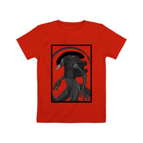 Детская футболка хлопок с принтом Чужой в рамке в Белгороде, 100% хлопок | круглый вырез горловины, полуприлегающий силуэт, длина до линии бедер | alien | horror | инопланитянин | космос | нло | ужасы | хищник | чужие | чужой