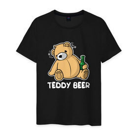 Мужская футболка хлопок с принтом Teddy Beer в Белгороде, 100% хлопок | прямой крой, круглый вырез горловины, длина до линии бедер, слегка спущенное плечо. | медведь | миша | мишка | тедди | юмор