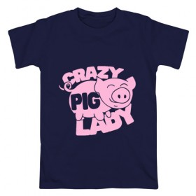 Мужская футболка хлопок с принтом Crazy Pig Lady в Белгороде, 100% хлопок | прямой крой, круглый вырез горловины, длина до линии бедер, слегка спущенное плечо. | 