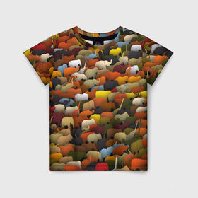 Детская футболка 3D с принтом Слоны идут налево в Белгороде, 100% гипоаллергенный полиэфир | прямой крой, круглый вырез горловины, длина до линии бедер, чуть спущенное плечо, ткань немного тянется | Тематика изображения на принте: африка | животные | индия | паттрен | слон | слоники | стадо | толпа