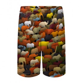 Детские спортивные шорты 3D с принтом Слоны идут налево в Белгороде,  100% полиэстер
 | пояс оформлен широкой мягкой резинкой, ткань тянется
 | Тематика изображения на принте: африка | животные | индия | паттрен | слон | слоники | стадо | толпа