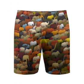 Мужские шорты 3D спортивные с принтом Слоны идут налево в Белгороде,  |  | африка | животные | индия | паттрен | слон | слоники | стадо | толпа