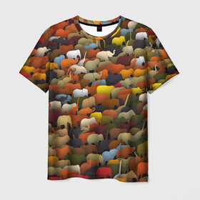 Мужская футболка 3D с принтом Слоны идут налево в Белгороде, 100% полиэфир | прямой крой, круглый вырез горловины, длина до линии бедер | африка | животные | индия | паттрен | слон | слоники | стадо | толпа