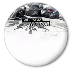 Значок с принтом Forza Horizon в Белгороде,  металл | круглая форма, металлическая застежка в виде булавки | games | playground | авто | гонки | горизонт | машины | сила | фестиваль | форза | хоризон