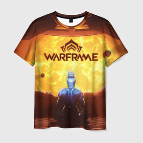 Мужская футболка 3D с принтом Warframe в Белгороде, 100% полиэфир | прямой крой, круглый вырез горловины, длина до линии бедер | бумеранг | коса | мечь | нож | оружие | перчатки | пистолет | топор | шутер | экзоскелет