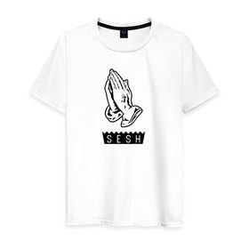 Мужская футболка хлопок с принтом BONES SESH в Белгороде, 100% хлопок | прямой крой, круглый вырез горловины, длина до линии бедер, слегка спущенное плечо. | bones | cloudrap | dead | deadboy | logo | music | rap | sesh | боунс | клаудреп | кости | лого | музыка | реп
