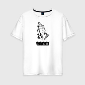 Женская футболка хлопок Oversize с принтом BONES SESH в Белгороде, 100% хлопок | свободный крой, круглый ворот, спущенный рукав, длина до линии бедер
 | Тематика изображения на принте: bones | cloudrap | dead | deadboy | logo | music | rap | sesh | боунс | клаудреп | кости | лого | музыка | реп
