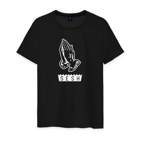 Мужская футболка хлопок с принтом BONES SESH в Белгороде, 100% хлопок | прямой крой, круглый вырез горловины, длина до линии бедер, слегка спущенное плечо. | bones | cloudrap | dead | deadboy | logo | music | rap | sesh | боунс | клаудреп | кости | лого | музыка | реп