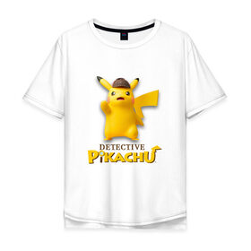 Мужская футболка хлопок Oversize с принтом Detetive Pikachu в Белгороде, 100% хлопок | свободный крой, круглый ворот, “спинка” длиннее передней части | Тематика изображения на принте: detective | picachu | pokemon | детектив | пикачу | покемон