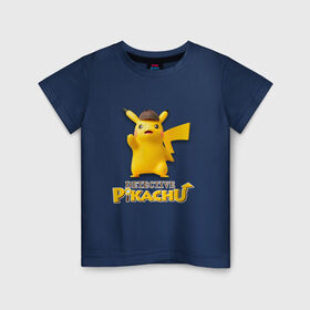 Детская футболка хлопок с принтом Detetive Pikachu в Белгороде, 100% хлопок | круглый вырез горловины, полуприлегающий силуэт, длина до линии бедер | Тематика изображения на принте: detective | picachu | pokemon | детектив | пикачу | покемон