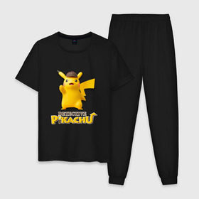 Мужская пижама хлопок с принтом Detetive Pikachu в Белгороде, 100% хлопок | брюки и футболка прямого кроя, без карманов, на брюках мягкая резинка на поясе и по низу штанин
 | detective | picachu | pokemon | детектив | пикачу | покемон
