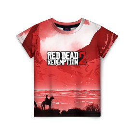 Детская футболка 3D с принтом RED DEAD REDEMPTION в Белгороде, 100% гипоаллергенный полиэфир | прямой крой, круглый вырез горловины, длина до линии бедер, чуть спущенное плечо, ткань немного тянется | 