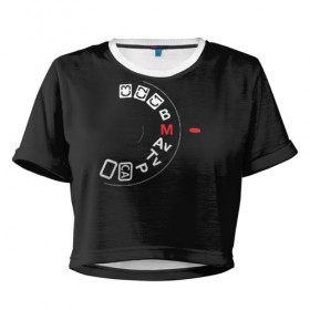 Женская футболка 3D укороченная с принтом manual в Белгороде, 100% полиэстер | круглая горловина, длина футболки до линии талии, рукава с отворотами | фото | фотограф | фотография