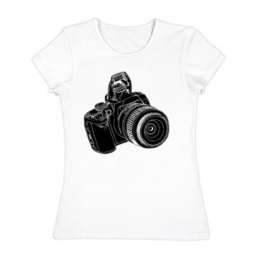 Женская футболка хлопок с принтом зеркалка в Белгороде, 100% хлопок | прямой крой, круглый вырез горловины, длина до линии бедер, слегка спущенное плечо | фото | фотограф | фотография